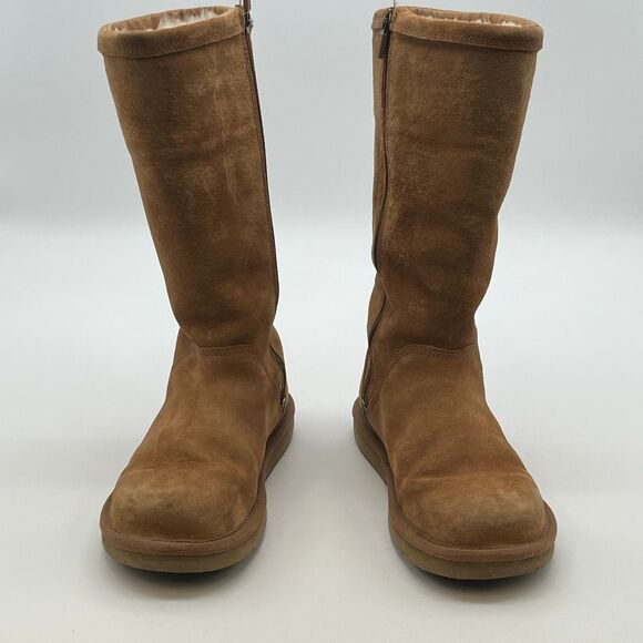 UGG Women’s Tall Zip Boots Sz 6 Chestnut Brown Suede Shearling Lined Winter Cozy - Picture 2 of 12